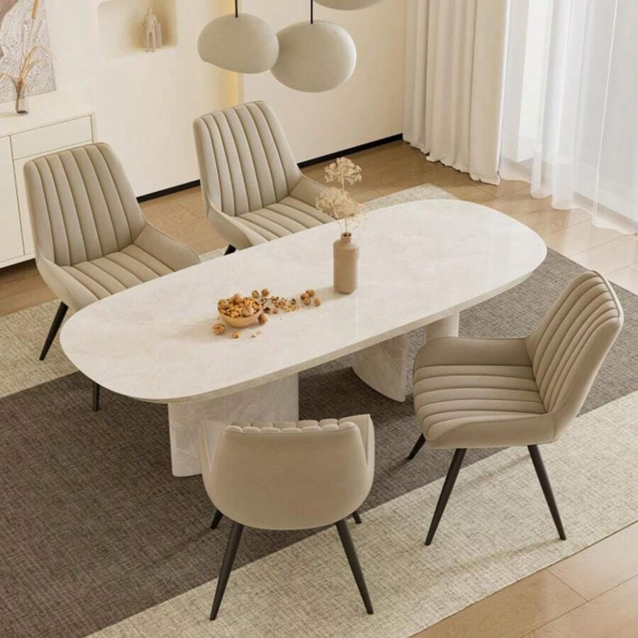 Nalupatio Dining Chairs Set Of 4,Mid Century Modern Kitchen Chairs,Upholstered Fabric Armless Dinning Side Chairs With Back And Metal Legs For Kitchen,Dining Room,Living Room - 米色 - 查看 1