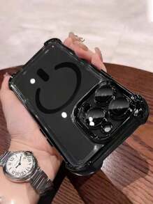 1pc Electroplated Four-Corner Anti-Fall Magnetic Wireless Charging Phone Case Compatible With Apple 17, Air, 16 Pro Max/15/14 Pro/13/12/11/XR/XS Max/8, Galaxy S25 Series, S24 Series, S23 Series, S22 Series, A05, A35, A55 - Clear - View 3