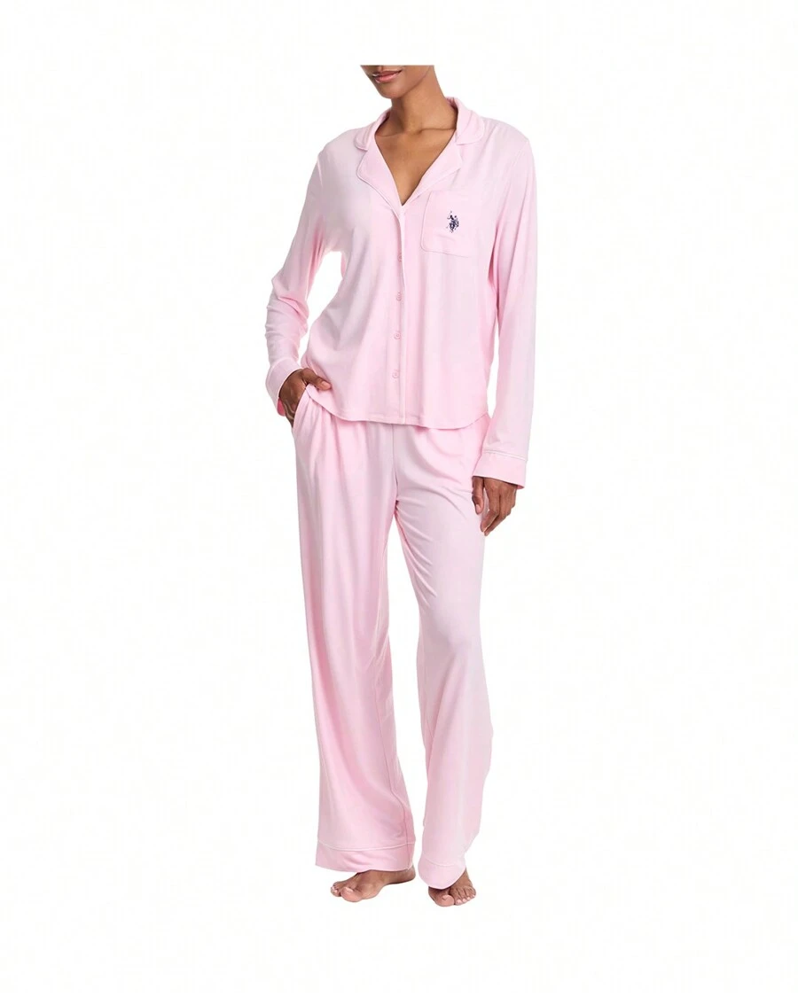 U.S. Polo Assn. Womens Pajama Sets - Long Sleeve Button Down Shirt And Pajama Pants Sleepwear Lounge Sets - 芭蕾舞女演員 - 查看 1