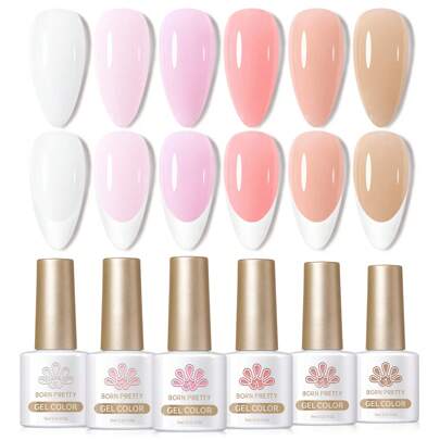 BORN PRETTY Jelly Gel Nail Polish Set Milky Nude Pink Sheer Gel Polish Crystal Transparent French Nail Gel Varnish Collection Gift Set 7ML 6PCS