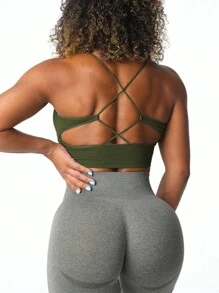 Sports Bras For Women Solid Color Sleeveless Workout Yoga Bra Fitness Sport Seamless Bralette Underwear Running Bras - 軍綠色 - 查看 2