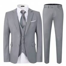 WEEN CHARM Men's Suits Slim Fit,3 Piece Suit For Men,2 Button Blazer Jacket Vest Pants With Tie,Men Tuxedo Suit Set - 淺灰色 - 查看 1