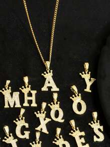 1 Pc Fashionable Intellectual Crystal Crown Initial Pendant Necklace For Teenagers 26 Letters Jewelry Noble Necklace Suitable For Boys Exquisite Birthday Gift