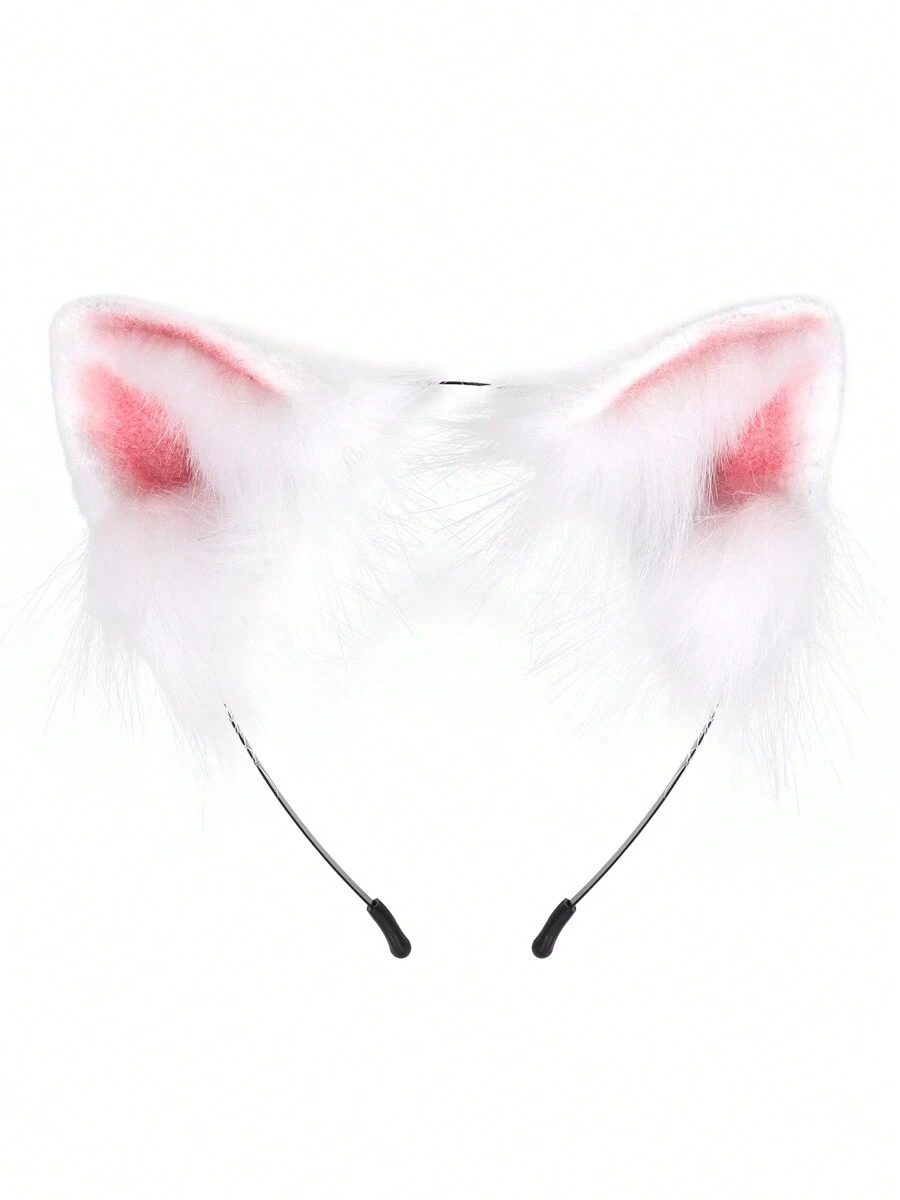 A Cat Headband Plush Cat Ears Cos Fox Ears Headband Hand Imitation Animal Ears Hair Accessories Hair Clip Lolita Accessories Party Stage Dress Up Headwear - 白粉紅色 - 查看 1