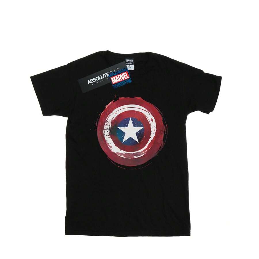 Marvel Camiseta Capitán América Salpicadura Escudo para Hombres (Negra) - Negro - Ver 1