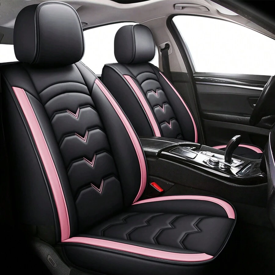 Universal Car Seat Covers Full Set PU Leather 5 Seats Front Rear Seat Cushion Waterproof Breathable Automotive Seat Protectors Airbag Compatible Easy To Install Fit For Most Cars Sedans SUVs Hatchbacks - Pink - View 1