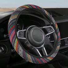 1 pieza Funda para volante bohemia sin forro interior, protector de volante de coche de material de lino, diseño hippie, antideslizante, transpirable, absorbente del sudor, se ajusta a volantes de 14,5-15,2 pulgadas, adecuado para automóviles y SUV del hogar
