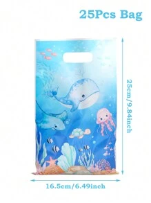 Paquete de 10/25/50 bolsas de regalo con estampado de animales marinos azules, bolsas de regalo con tema de animales marinos para fiesta de cumpleaños, fiesta de género, baby shower y talla grande
