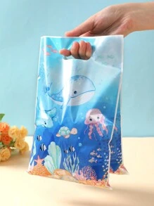 Paquete de 10/25/50 bolsas de regalo con estampado de animales marinos azules, bolsas de regalo con tema de animales marinos para fiesta de cumpleaños, fiesta de género, baby shower y talla grande
