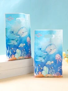 Paquete de 10/25/50 bolsas de regalo con estampado de animales marinos azules, bolsas de regalo con tema de animales marinos para fiesta de cumpleaños, fiesta de género, baby shower y talla grande