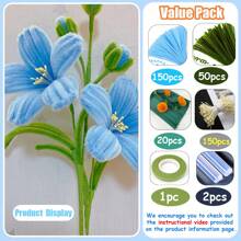 373pcs DIY Craft Kit For Making Bougainvillea Flowers, Fabric Floral Craft Set, With Video Tutorial, Hibiscus Flowers Rose Pipe Cleaners Flower Set For Valentine's, Mother'S Day & Easter Gifts