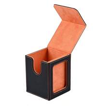 Card Deck Box With Viewing Window, Collectible Card Storage Box, Holds More Than 120 Single-Sided Sleeved Cards, Magnetic PU Leather Box - 黑橙色 - 查看 5