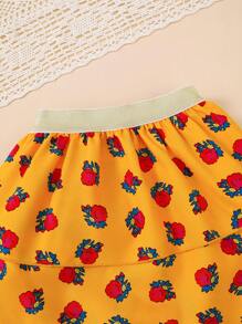 H HIBOBI 2 件套女童斋月风格短袖上衣和裙子套装，春夏 - 黃色 - 查看 6