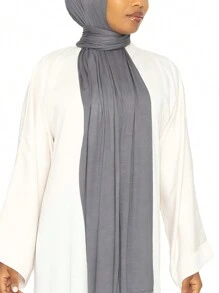 1pc Soft Solid Color Hijab Scarf, Jersey Knit Long Headscarf For Women - Dark Grey - View 6