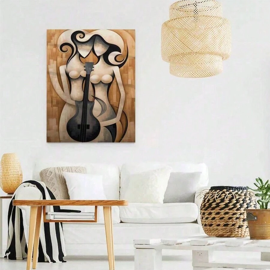 1 Framed Melody Silhouette Original Abstract Figure And Violin Art Print, Elegant Wall Art Canvas Poster, Perfect For Modern Living Room Bathroom Bedroom Classroom Music Room Studio Dorm Home Office Exquisite Home Decor Ready To Hang - White - View 1