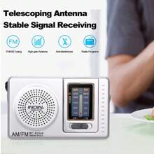 INDIN BC-R2048 Portable Radio | AM/FM, 2AA Battery Operated With Long Range Reception For Indoor, Outdoor & Emergency Use | Radio With Speaker & Headphone Jack - Silver - View 10