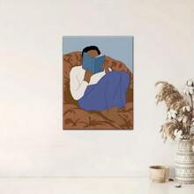 1 Pc Abstract Reading Figure Poster Quiet Person With Book Illustration Wooden Framed  Canvas Painting Thickness 2.25cm/0.9inch High Quality Wall Art Prints Poster Direct Hanging Wall Picture Decor For Home Gifts, Christmas Gift,Christmas Decoration,Living Room, Bathroom, Bedroom, Kitchen - Multicolor - View 3