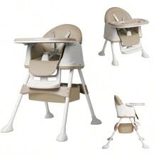 VA-Cerulean 3-In-1 High Chair With Wheels And Height Adjustment – Foldable, Adjustable Tray, Blue / Beige - Beige - View 3