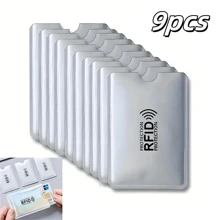 9pcs High Quality RFID Shielded Aluminum Foil Anti-Theft Bank Card Holder - Badge Insert, With Creative Anti Demagnetization Certificate Card Clip And Protection Function - Silver - View 1