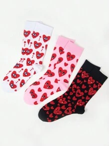 2/3 pares de calcetines de marinero para mujer, con diseño de jacquard de ojo guiñando y corazón en estilo grunge, versátiles para uso en el hogar, trayecto, todo el año, al aire libre, fiestas, Y2K, gótico, vuelta al colegio, suaves y transpirables, un regalo bonito para San Valentín o los padres