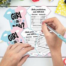 Set de 30 tarjetas de cartón para revelación de sexo con diseño de dibujos animados escrito a mano por ambos lados, adecuado para adolescentes niños/niñas en verano, casual, al aire libre, deportivo o de vacaciones, regalos de graduación, accesorios para vestido de cumpleaños - Multicolor - Ver 2
