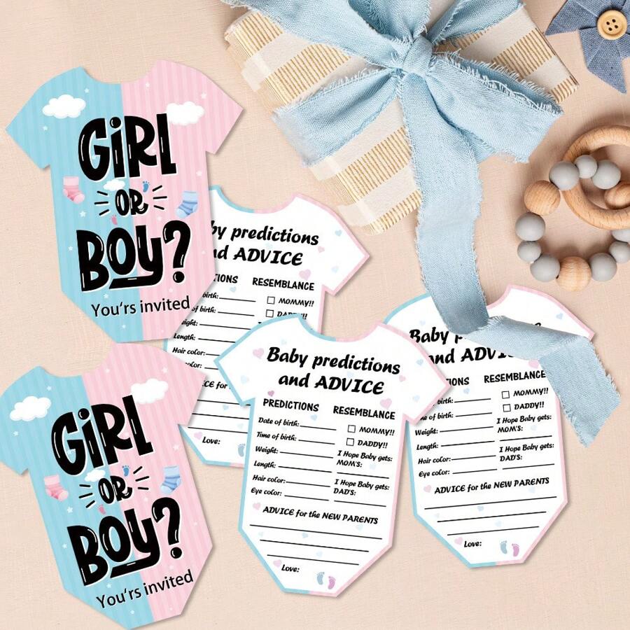 Set de 30 tarjetas de cartón para revelación de sexo con diseño de dibujos animados escrito a mano por ambos lados, adecuado para adolescentes niños/niñas en verano, casual, al aire libre, deportivo o de vacaciones, regalos de graduación, accesorios para vestido de cumpleaños - Multicolor - Ver 1