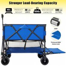 Folding Double Decker Garden Wagon,  Heavy Duty Collapsible Camping Wagon Cart With 54" Lower Decker, All-Terrain Big Wheels Support Up To  Black
