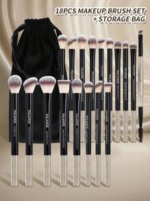 MAANGE 18Pcs Professional Aluminum Tube Eye Makeup Brushes With Velvet Bag,Soft Smudge Brush Concealer Brush Highlight Brush Foundation Brush Contour Brush Eyeshadow Brush Shadow Brush Blending Brush Eyebrow&Eyelash Brush,Makeup Tools With Soft Fiber And Skin Friendly For Easy Carrying,Brush For Travel,Gifts For Women&Girls - 黑色 - 查看 10