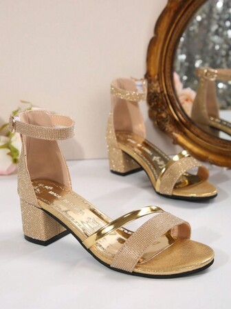 Damsandaler med tjock klack, flerfärgade eleganta ankelremmar med grova högklackade sandaler, moderiktiga mångsidiga högklackade sandaler, multifunktionella högklackade sandaler lämpliga för kvinnor, gåva för skolstart