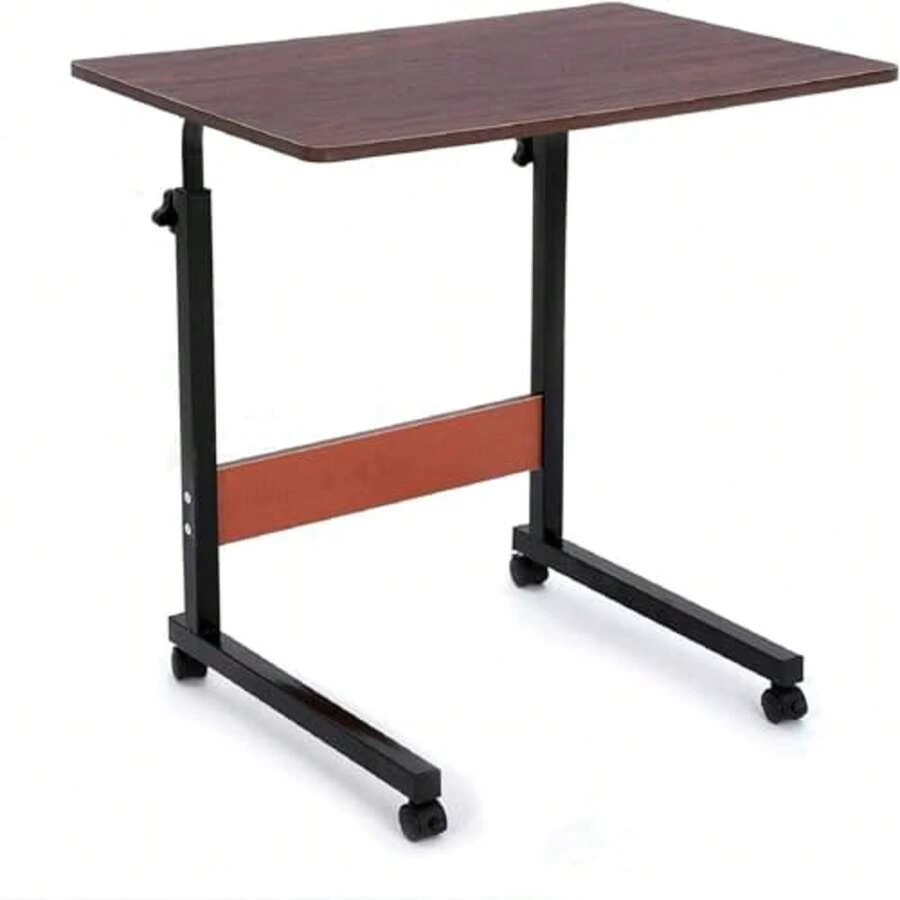 Height Adjustable Mobile Table 40x60-(67-80) Cm Height Adjustable Laptop Table Workstation Laptop Overbed Multi Table With Metal Frame & Rolling Castors - Light Wood Color - Dark Wood Color - View 1