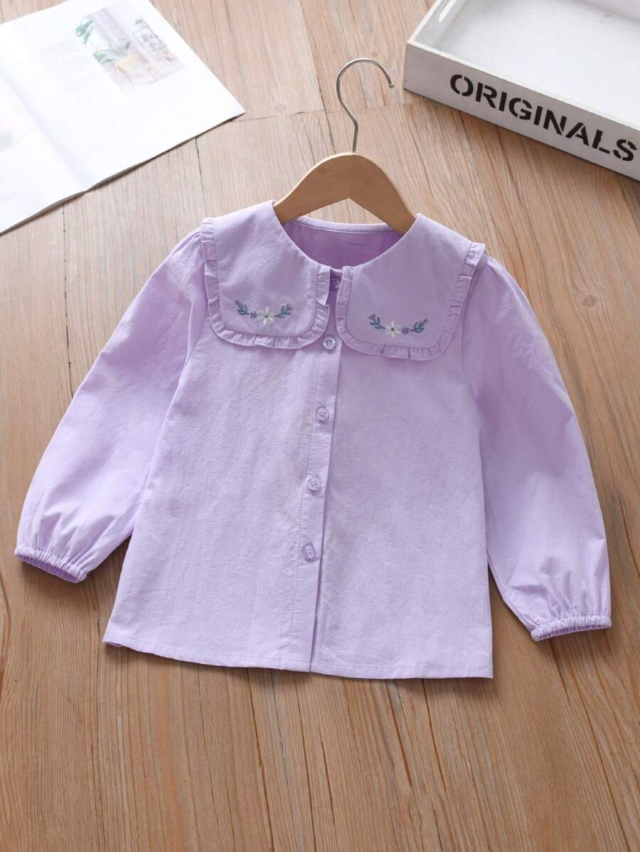 Young Girl Shirt, New Design Long Sleeve Children Blouse - Lilac Purple - View 1