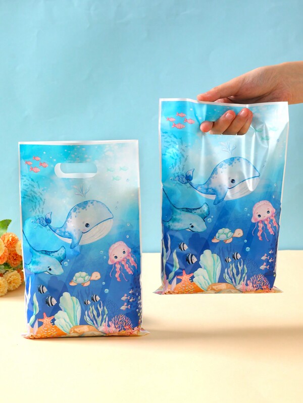 10/25/50pcs Blue Marine Animal Pattern Gift Handbags,Marine Animal Theme Birthday Party Favor Wrapping Wedding Gift Package Babe Shower Party Gender Reveal Party Gift Bags Package