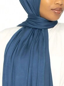 1 Piece Of Solid Color Soft Jersey Hijab, Pure Long Scarf For Women. - 玫瑰紅 - 查看 5