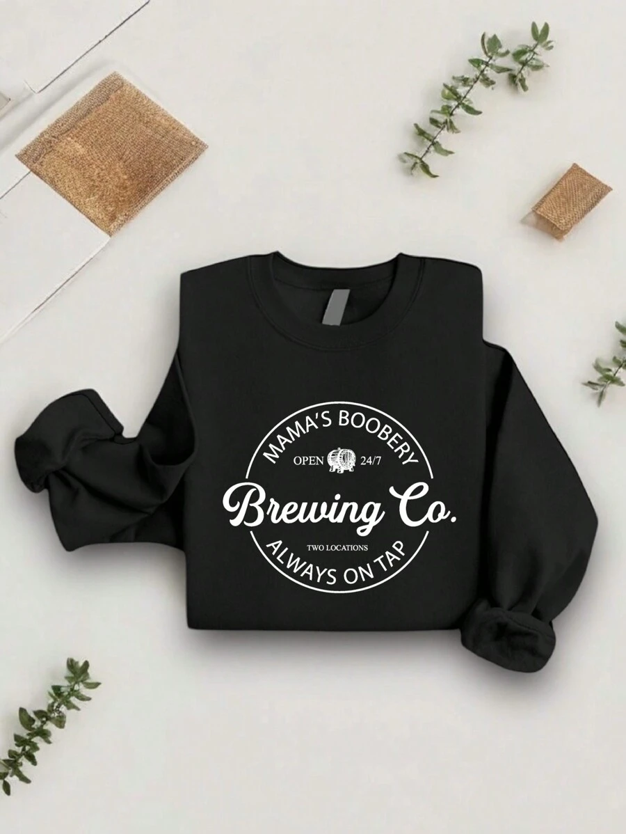 Mama's Boobery Brewing Co. Always On Tap Sweatshirt, Funny Breastfeeding Brewery Sweatshirt, Breastfeeding Gift Sweatshirt, New Mama Sweatshirt, Pregnancy Announcement Sweatshirt, Mama's Boobery Sweatshirt, Mom Life Sweatshirt SSN-136 - 黑色 - 查看 1
