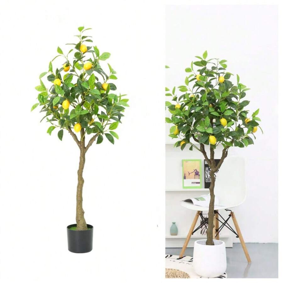 Artificial Lemon Tree,4FT/5FT Tall Fake Lemon Plant In Pot,Faux Lemon Fruit Tree Indoor Fruit Tree For Home Decor Office Living Room - Green - View 1