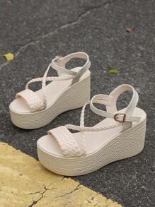 Women's Fashion Cross-Strap Wedge Platform Waterproof Open Toe Buckle Closure Sandals, Suitable To Pair With Skirts, Pants, For Party, Shopping, Versatile