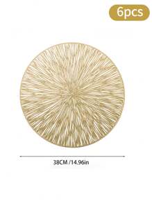 6pcs/8pcs Set Elegant European Style Firework Pattern Round Placemats - Waterproof, Oil-Resistant, Heat-Resistant, Suitable For Western Dining, Lace Design Protects Tabletop, For Events And Parties - Gold - View 10