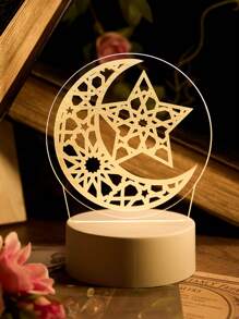 1 Peça Luz Noturna Brilhante Criativa para o Ramadã, Luz Noturna Decorativa de Estrela e Lua do Ramadã, Luminária de Mesa para Decoração Doméstica, Decoração do Ramadã