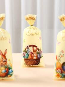 25/50/100pcs Easter Day Gift Candy Bags,Retro Bunny Rabbit Egg Printed Gift Bags With Twist Tie,Candy Cookie Food Packaging Bag,Happy Easter Decoration 2025,Easter Day Supplies,Party Favor,Gift Packing Bag