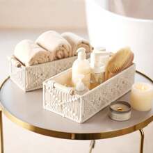 1 pezzo / 2 pezzi Cesti portaoggetti stile bohémien, scatole decorative, contenitori intrecciati fatti a mano, organizer per ripiani, bagno, armadi, camera da letto, soggiorno, colore avorio
