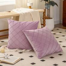 1pc/2pcs Rhombus Pattern Sherpa Pillow Cover (Pillow Insert Not Included), Square Cushion Cover, Holiday Home Decor Pillow, Soft & Cozy Linen-Like Fabric, Modern Decoration For Sofa, Bedroom, Dorm - Mauve Purple - View 4