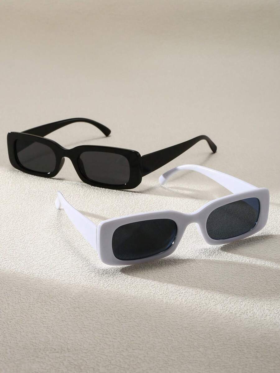2pcs Retro Square Y2K Style Fashion Glasses, Cute Daily & Beach Fashion For Summer Beach Vacation, Outdoor, Travel Preppy Style For Back To School - 彩色 - 查看 1