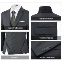 Men's Suits Slim Fit,3 Piece Suit For Men,2 Button Blazer Jacket Vest Pants With Tie,Men Tuxedo Suit Set - Màu xám đen - Xem 2