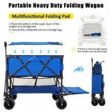 Folding Double Decker Garden Wagon,  Heavy Duty Collapsible Camping Wagon Cart With 54" Lower Decker, All-Terrain Big Wheels Support Up To  Black