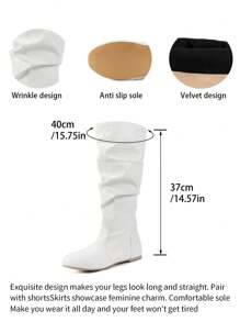 WRCVS Botas altas de mujer con puntera redonda, material de piel de poliuretano arrugado, decoración de moda, con interior con aumento de altura, decoración de hebilla, botas de montar