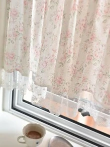 1 Set Vintage Farmhouse Romantic Rose Patterned Semi-Sheer Lace Trim Curtain, White, Suitable For Home Or Commercial Use, For Kitchen, Window Decor, Retro Window Matching, Christmas Window Decoration - Multicolor - View 5
