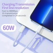 60W USB-C 转 Type-C 快充线，可选 3.3 英尺/6.6 英尺/9.9 英尺长度，尼龙编织快充 Type-C 转 C 数据线，兼容 17/17 Air/17 Pro/17 Pro Max/Pro/Air，也兼容三星 Galaxy S25/S24/S23/S22/S21/S20。 - 多色 - 查看 5