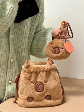 1 pezzo Carino astuccio con coulisse in peluche a forma di capibara, borsa organizer per cosmetici da viaggio (esclusi gli oggetti decorativi)