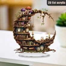 Décoration de bureau en acrylique en forme de croissant de lune fantasque de 7,1 x 7,9 pouces - Design d'étagère à livres, convient à la décoration de la maison et du bureau, un cadeau idéal pour les amateurs de livres et les proches (style aléatoire)