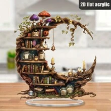 Décoration de bureau en acrylique en forme de croissant de lune fantasque de 7,1 x 7,9 pouces - Design d'étagère à livres, convient à la décoration de la maison et du bureau, un cadeau idéal pour les amateurs de livres et les proches (style aléatoire)